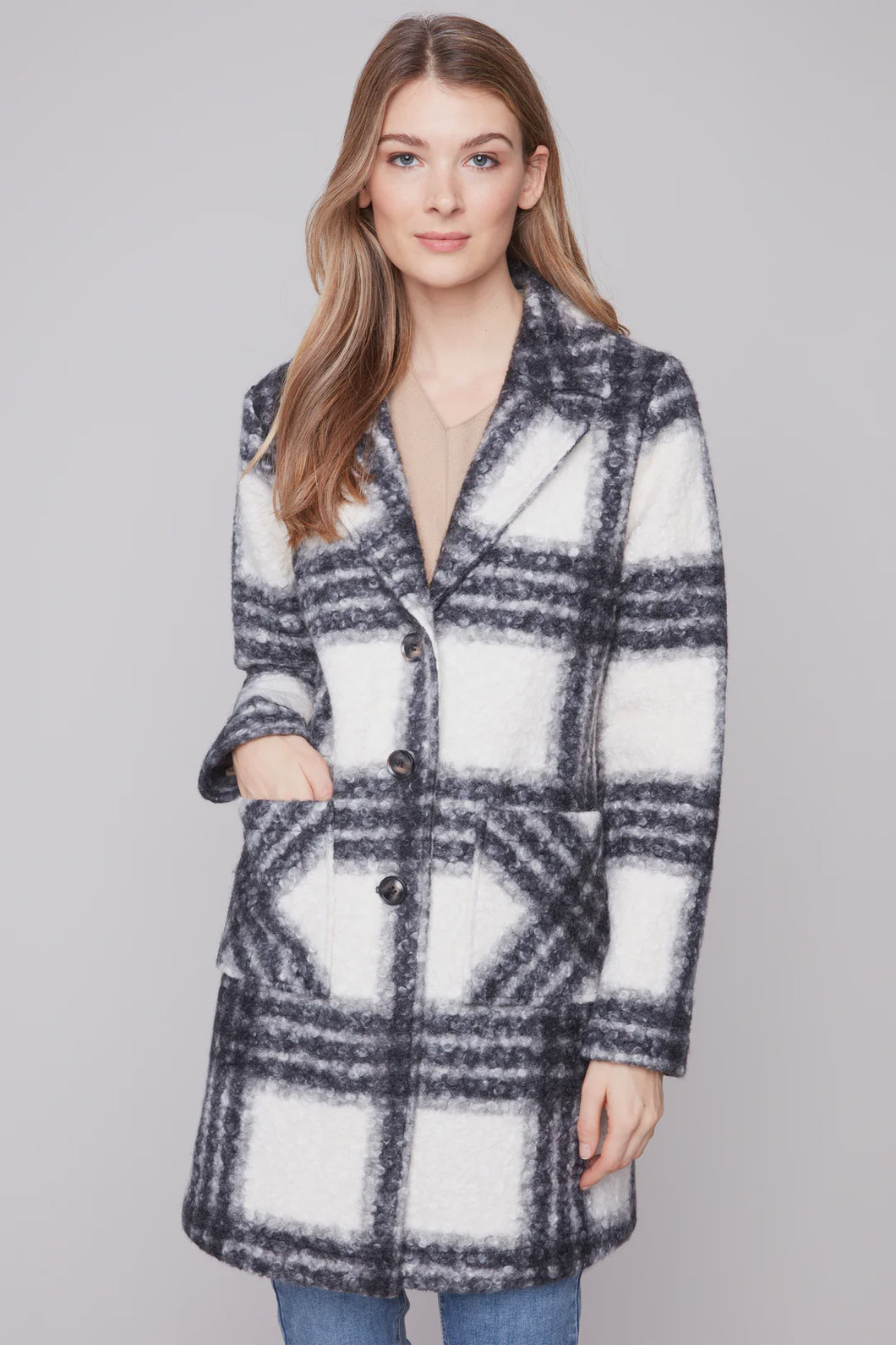 PLAID BOUCLE COAT | BLACK