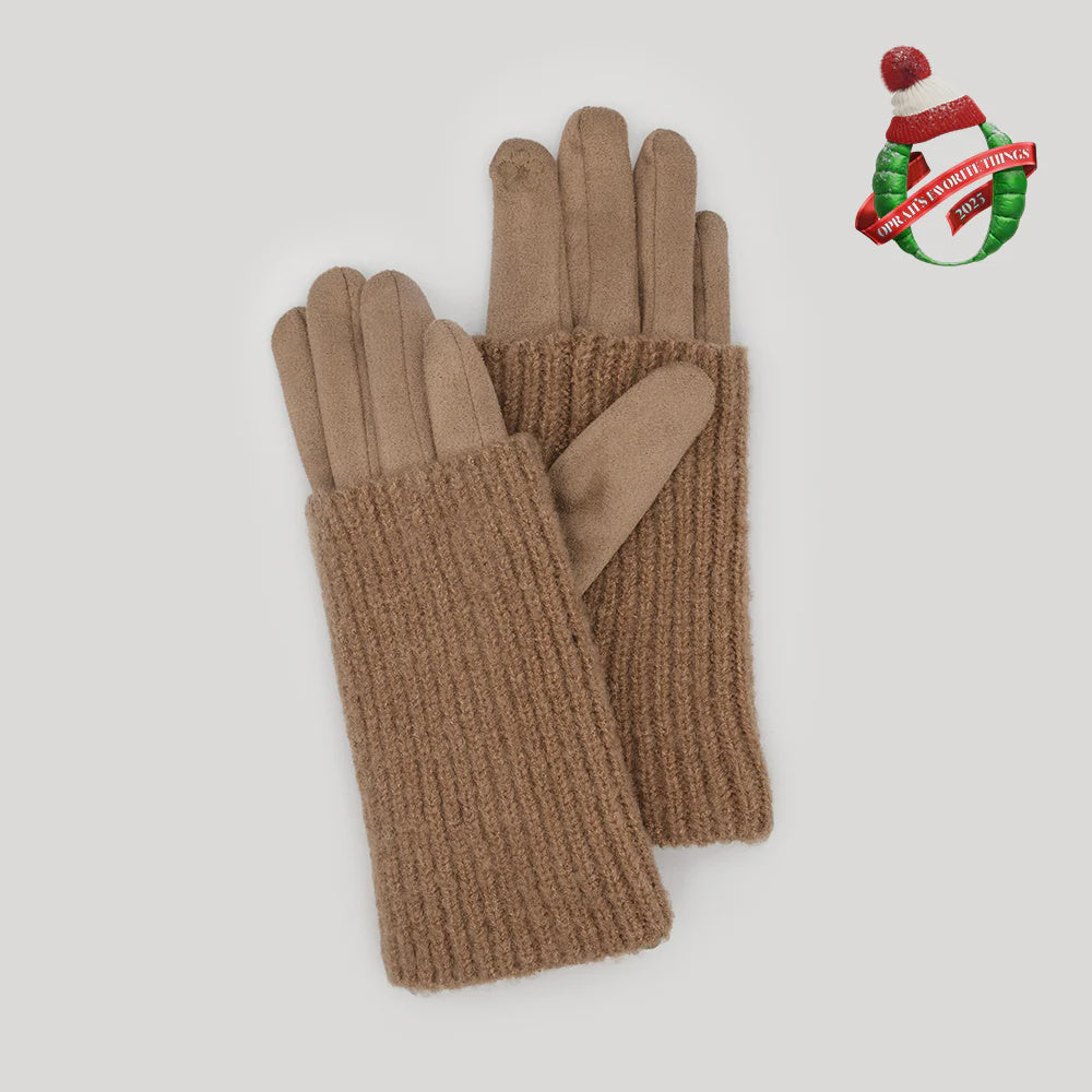 RIBBED WRIST WARMER GLOVE SET  |  BROWN