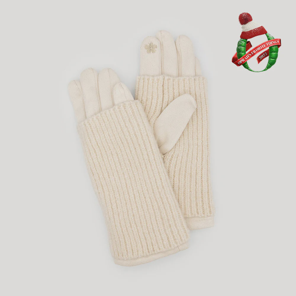 RIBBED WRIST WARMER GLOVE SET  |  CREAM