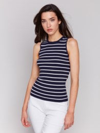 SLEEVELESS CREW NECK  |  NAVY STRIPE