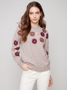 FLORA EMBROIDERD SWEATER  |  TAUPE