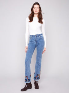 CHERYL EMBROIDERED FLARE LEG  |  BLUE