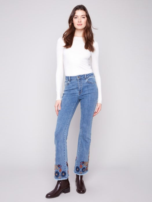 CHERYL EMBROIDERED FLARE LEG  |  BLUE