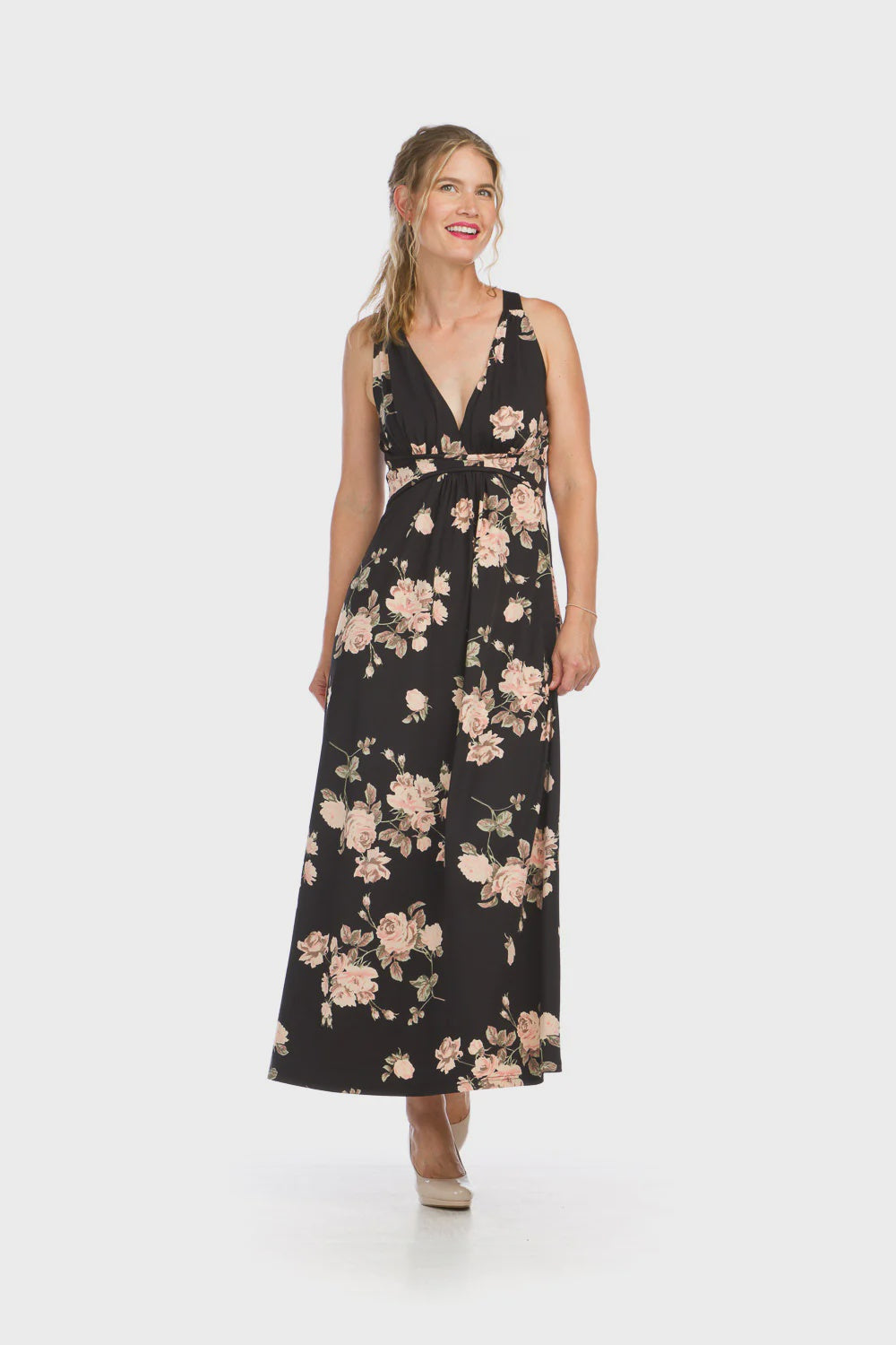 GRECIAN MAXI DRESS | ROSE PRINT BLACK