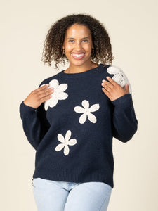 CROCHET FLORAL SWEATER  |  NAVY