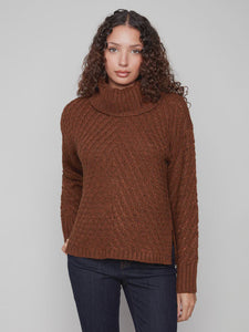 CABLE SWEATER COWL NECK | SEPIA