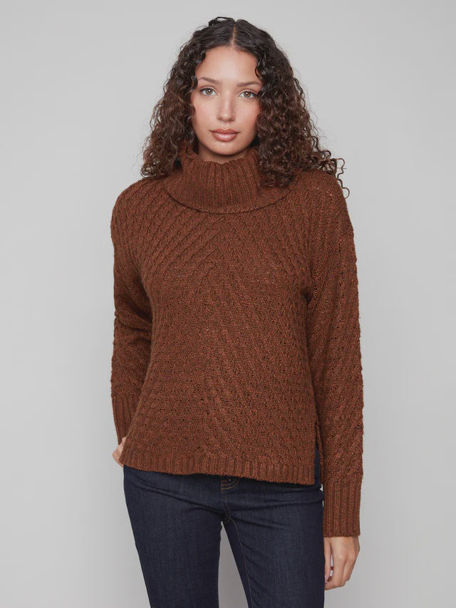 CABLE SWEATER COWL NECK | SEPIA