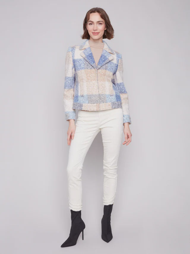 PLAID BOUCLE KNIT COAT | OXFORD
