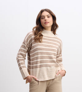 MOLLY MOCK NECK SWEATER  |  STRIPED CARAMEL