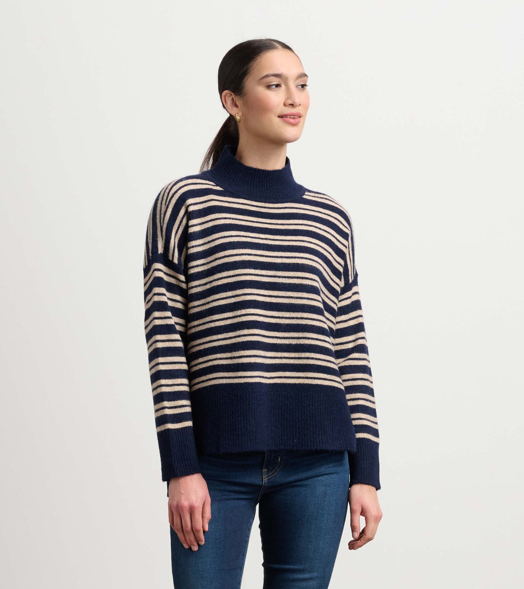 MOLLY MOCK NECK SWEATER  |  NAVY STRIPE