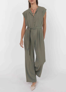CREPE PLEAT BODICE JUMPSUIT  |  DUSTY OLIVE