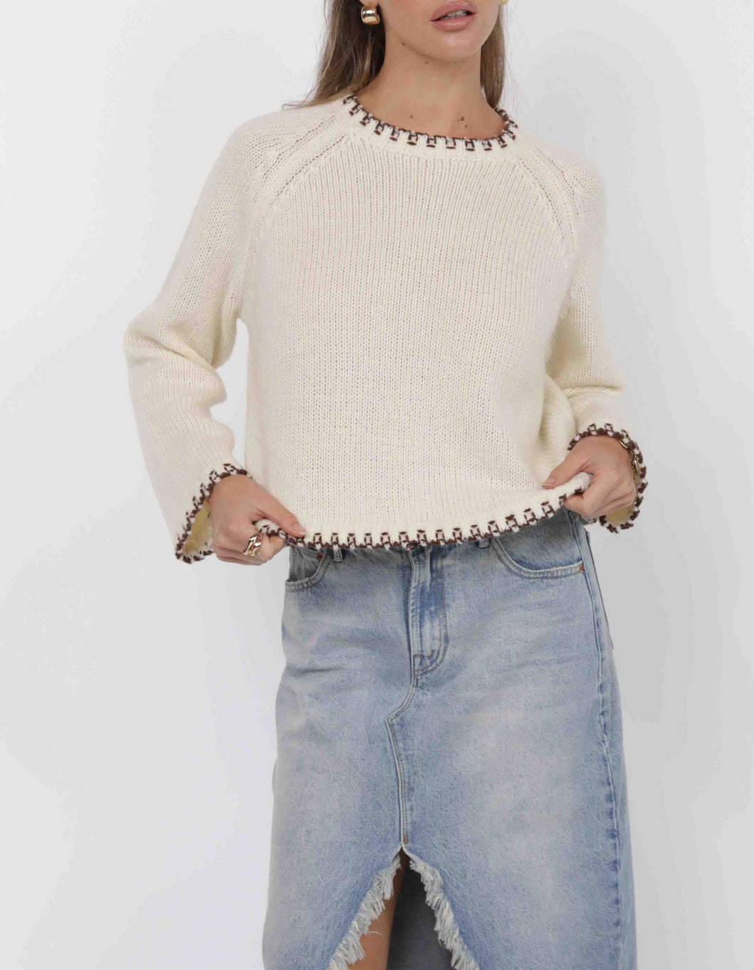 REYNA STITCH SWEATER  |  CREAM & BROWN