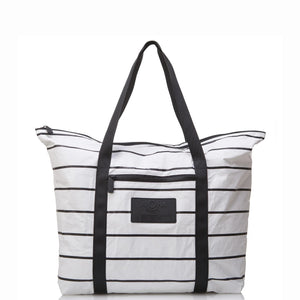 PINSTRIPE ZIPPER TOTE | BLACK