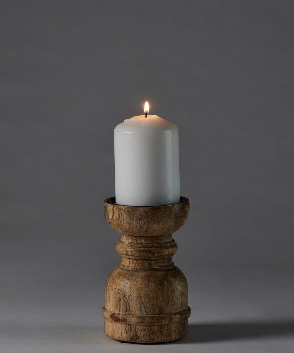 WOOD PEDESTAL CANDLE HOLDER | SMALL