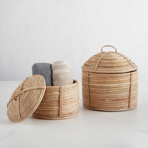 RATTAN BASKET WITH LID | LARGE