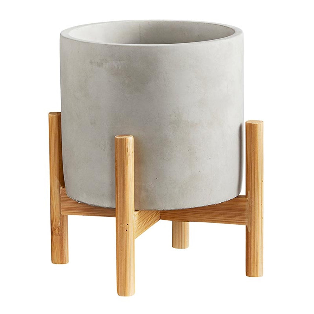 CEMENT POT WITH WOOD STAND