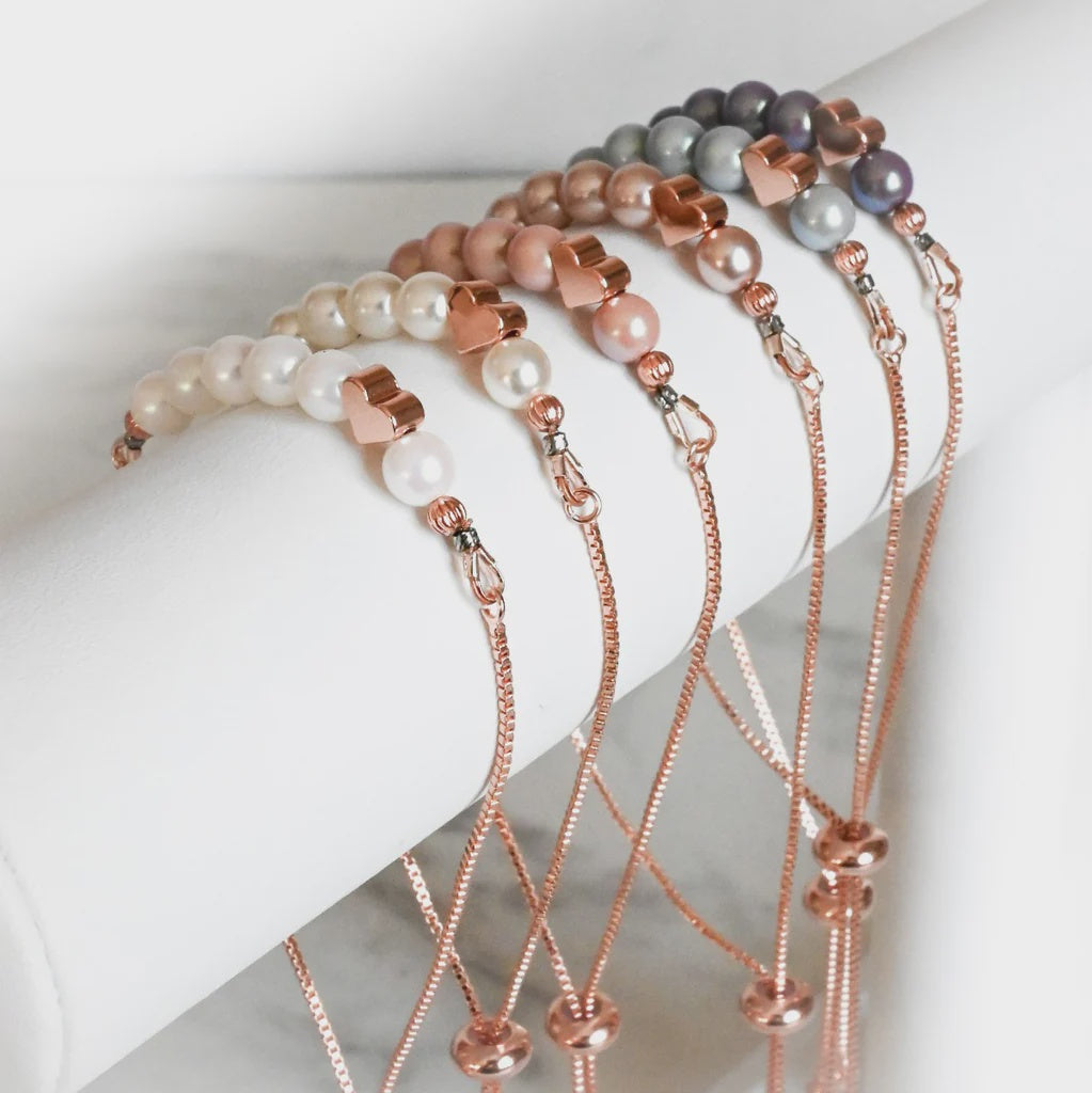 AMY CINCH BRACELETS  |  CZECH GLASS PEARLS & HEART