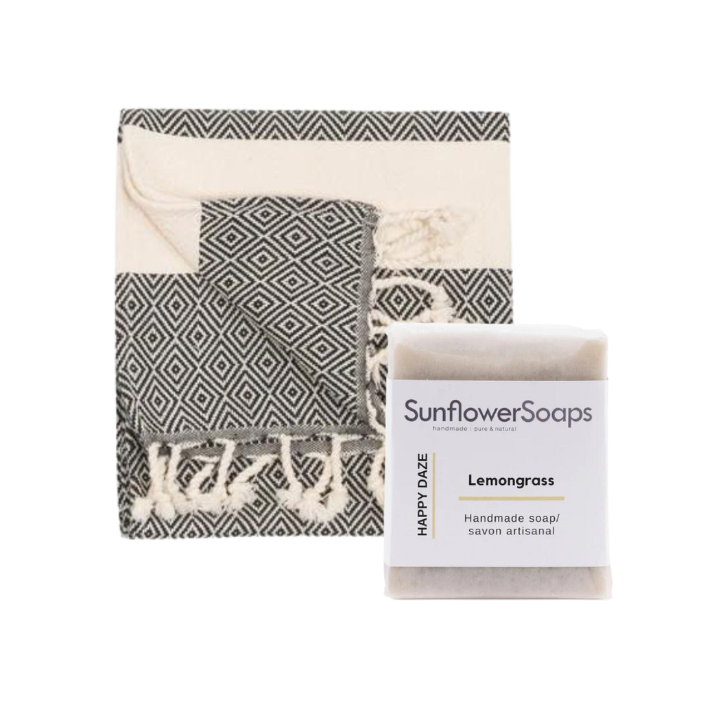 TURKISH HAND TOWEL + HANDMADE SOAP BUNDLE